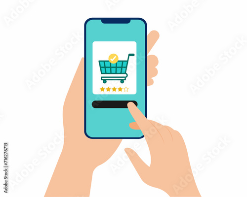 hand holding phone and Order grocery online with smartphone Vector illustration in flat style