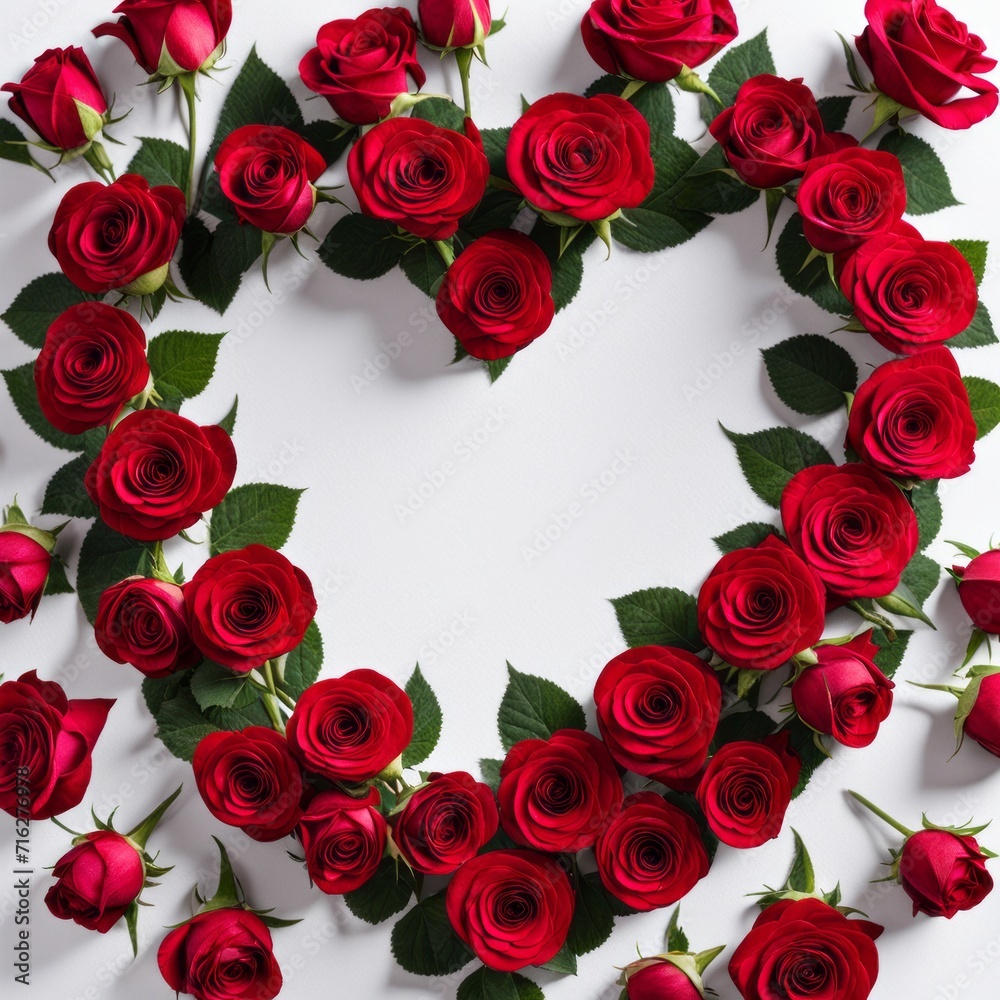 An arrangement of roses in the shape of a heart