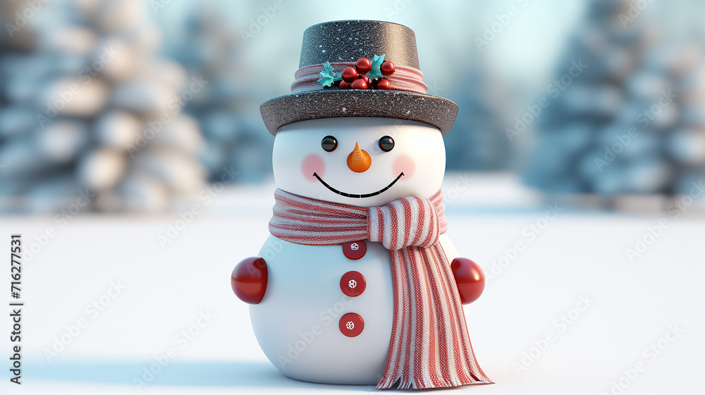 Fototapeta premium An_adorable_snowman_wearing_a_top_hat_and_a_colorful_sca
