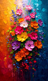 Oil painting of colorful flowers. Modern Impressionism, contemporary art.