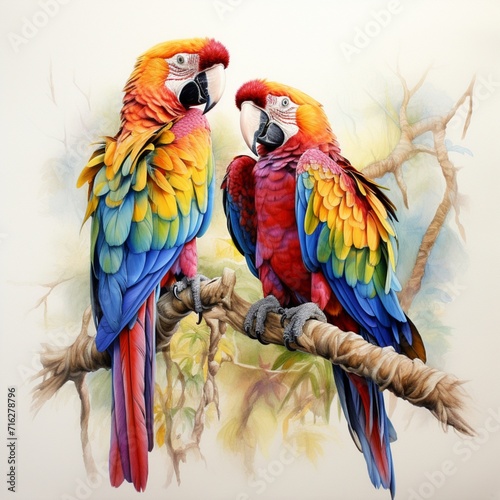 Pencil sketch nice colorful parrots bird image Generative AI © MiltonKumar