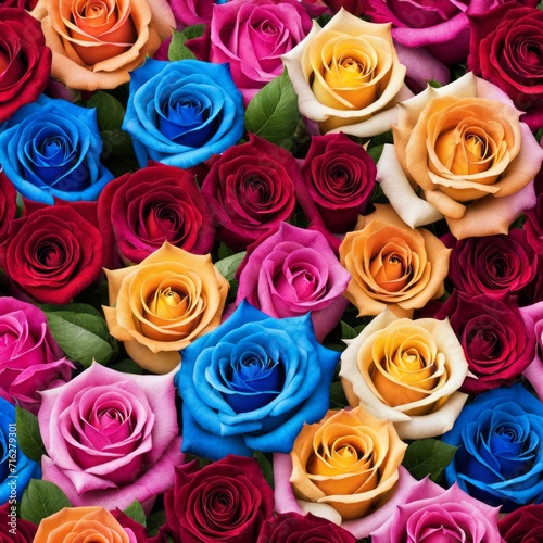 Beautiful background with colorful roses arranged as a bouquet.