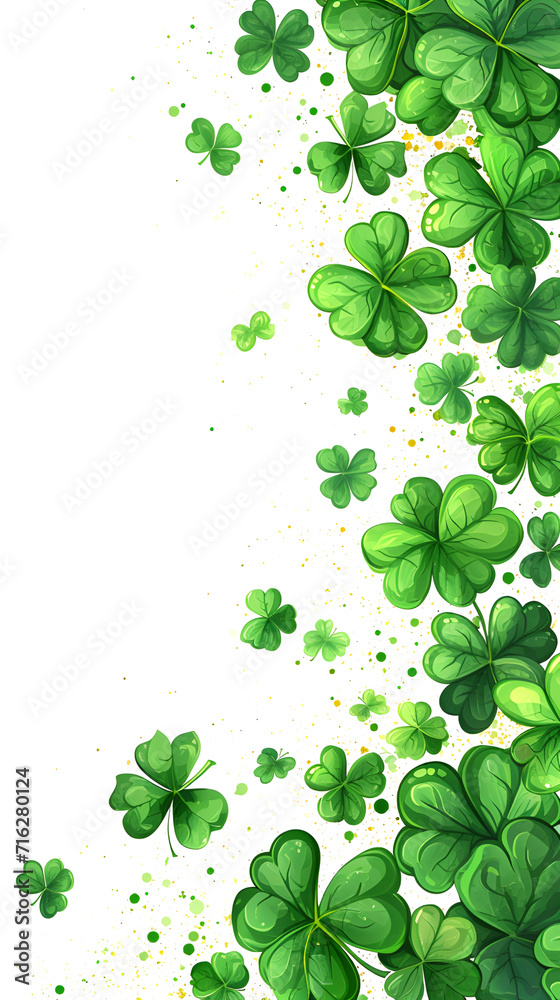 Card template with empty space for St. Patrick's Day with green four and clover on white background, party invitation design. Card template with empty space for St. Patrick's Day with green four and clover on white background, party invitation design.