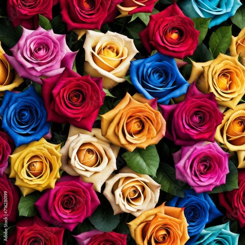 Beautiful background with colorful roses arranged as a bouquet.