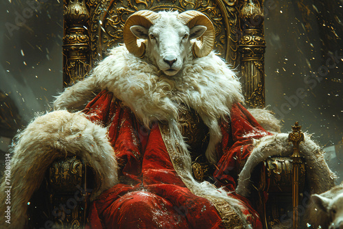 goat sitting on the throne photo
