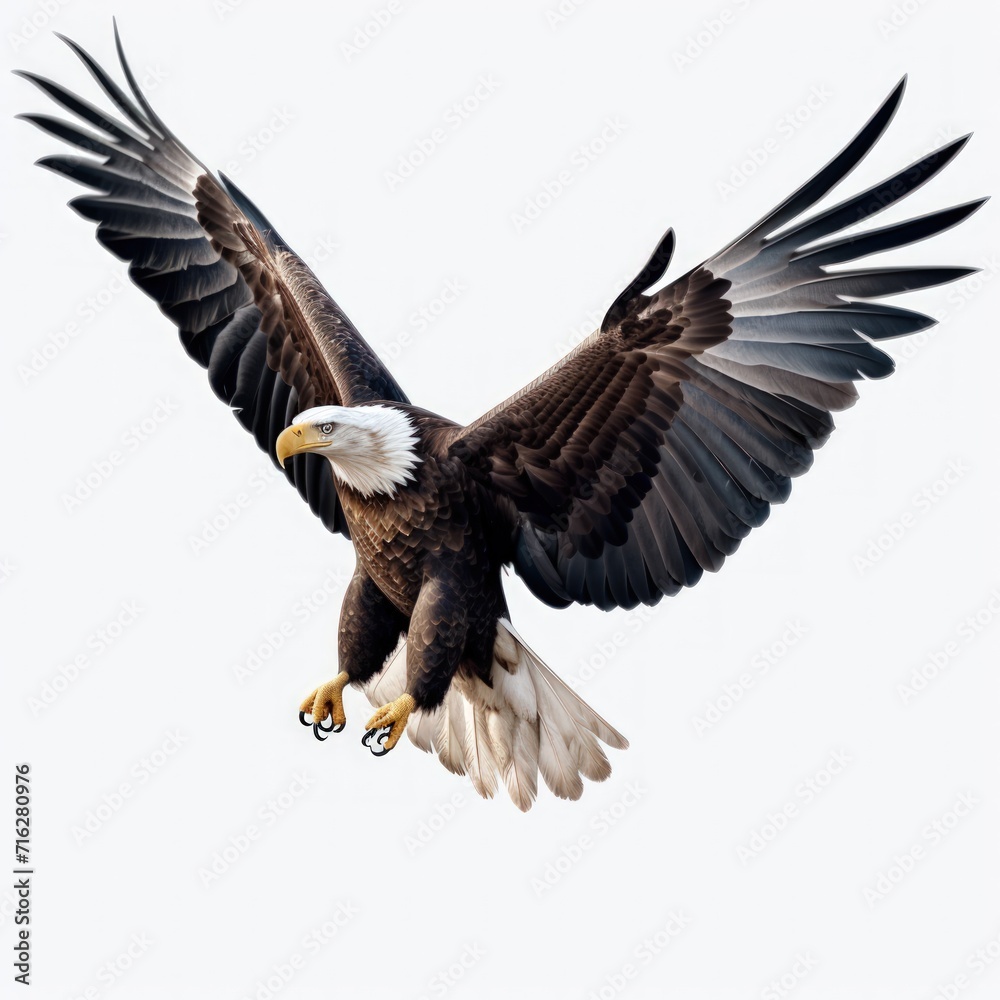 Fototapeta premium Eagle flying, full body, on a white background.