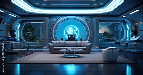 A glimpse into a futuristic living space featuring cutting-edge, hi-tech interior design. © Murda