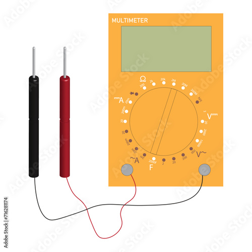 Digital multimeter ,DMM, Electrical measuring instrument, voltage, amperage, ohmmeter, power, illustration, isolated on white background - Vector