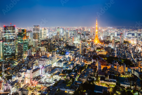 Tokyo tower and city skyline at night, Japan photo