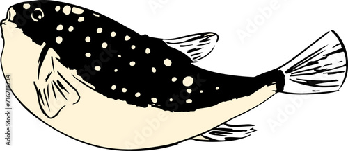 和風なフグの墨絵イラスト挿絵