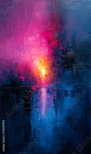 Abstract background painting with vivid colors and splashes of paint on canvas.