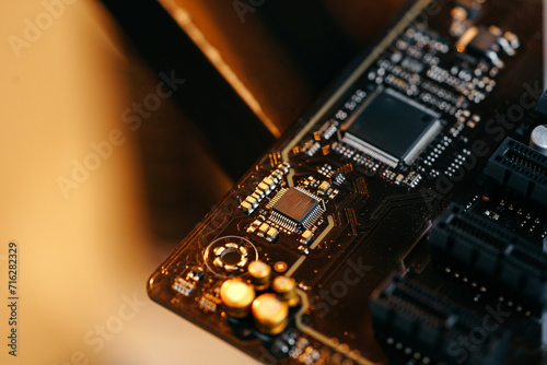 Computer part circuit board close up photo