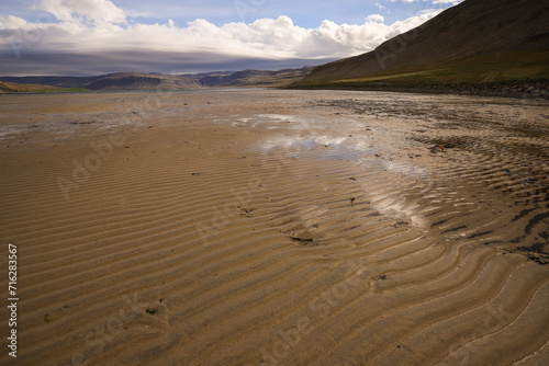 rippled sand beach at low tide in Iceland