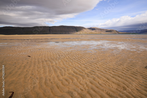 rippled sand beach at low tide in Iceland