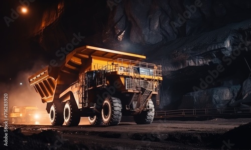 Large Truck Hauling Minerals Through Industrial Coal Mine