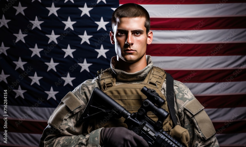A Brave Soldier Standing Tall in Front of the Star-Spangled Banner A Brave Soldier Standing Tall in Front of the Star-Spangled Banner