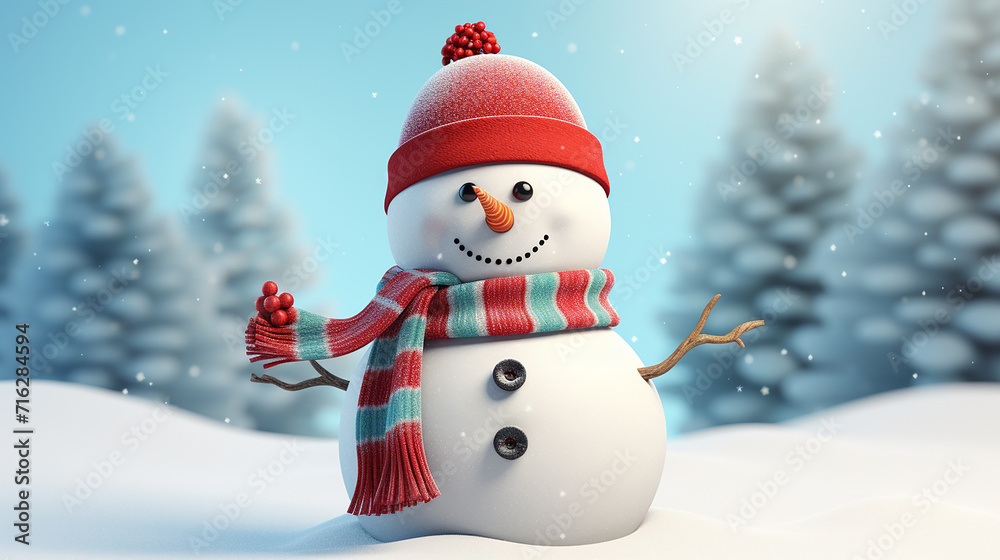 An_adorable_snowman_wearing_a_top_hat_and_a_colorful