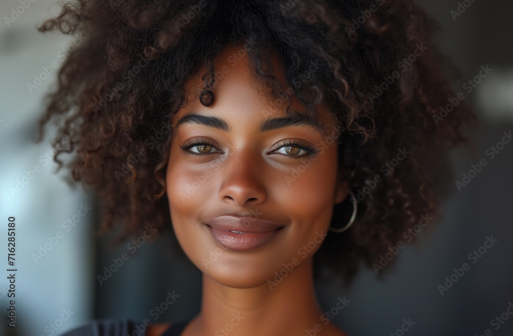 young beautiful woman with afro hair beautiful person smiling in the studio