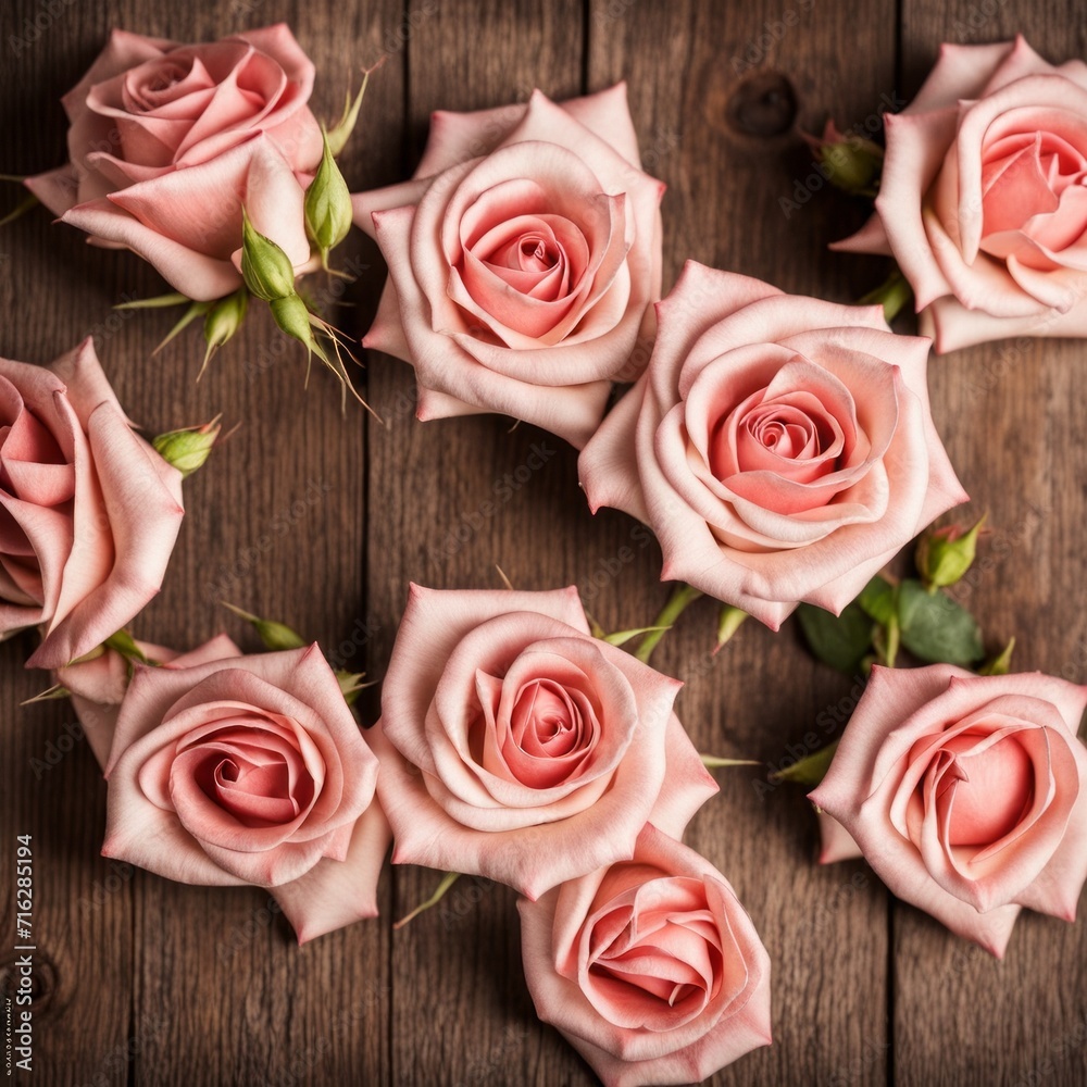 Beautiful Pink roses on wooden background Beautiful Pink roses on wooden background