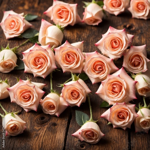 Beautiful Pink roses on wooden background © shaadjutt36