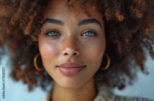 young beautiful woman with afro hair beautiful person smiling in the studio