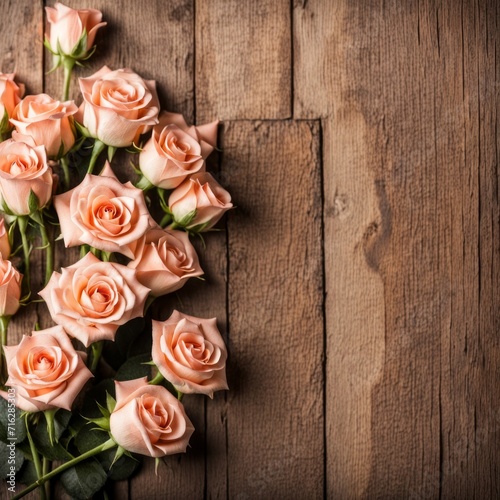 Beautiful Pink roses on wooden background © shaadjutt36