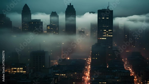 Fog City A lament over the loss of clean air in urban areas, as a dense and suffocating fog looms over the city.