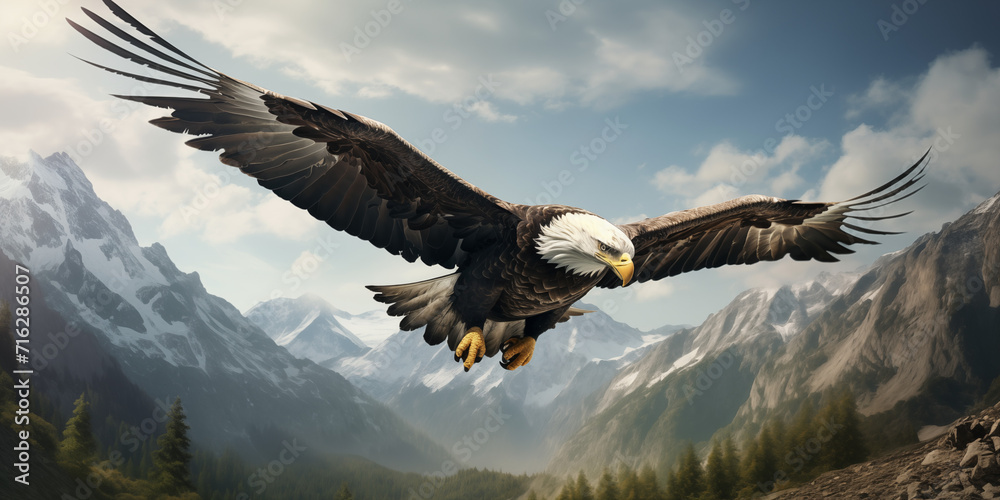 Obraz premium Majestic Eagle Soaring over Mountain Range