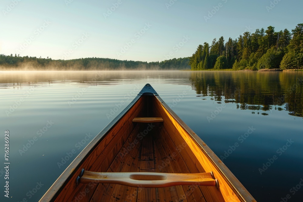Bow of a canoe on a lake, sunny morning Bow of a canoe on a lake, sunny morning