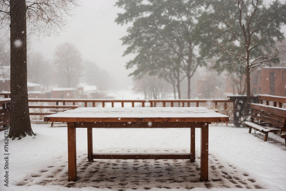 Table during snowfall