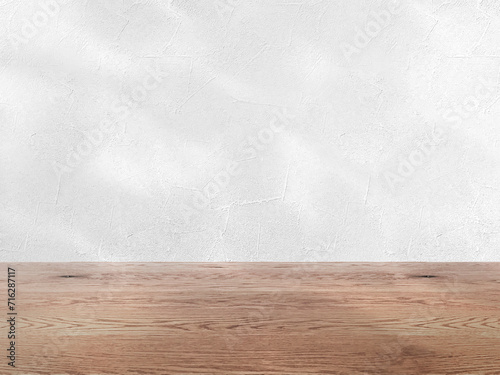 白い壁とナチュラルで茶色い木目の床の背景画像素材、淡い影が入った壁とフローリングのバックグラウンド、ファッション、雑貨、化粧品、健康食品、フードの背景３D photo