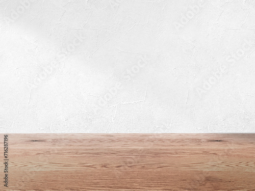 白い壁とナチュラルで茶色い木目の床の背景画像素材、淡い影が入った壁とフローリングのバックグラウンド、ファッション、雑貨、化粧品、健康食品、フードの背景３D