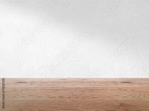 白い壁とナチュラルで茶色い木目の床の背景画像素材、淡い影が入った壁とフローリングのバックグラウンド、ファッション、雑貨、化粧品、健康食品、フードの背景３D photo