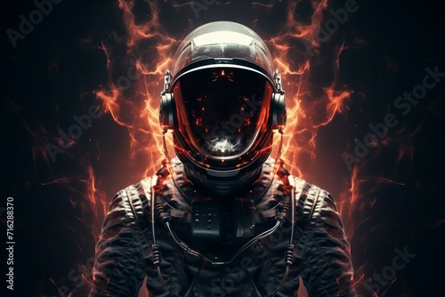 Person in space suit with dark synth style