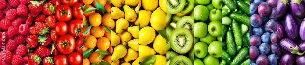 Background of ripe color fruits and vegetables