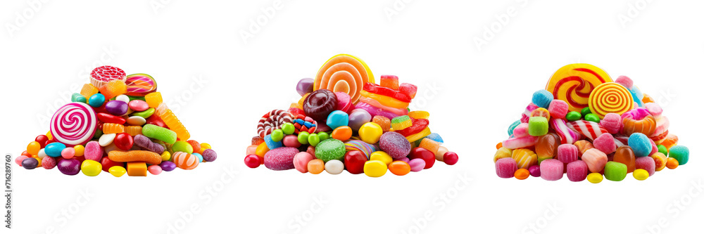 Set of sweet candy isolated on a transparent background
