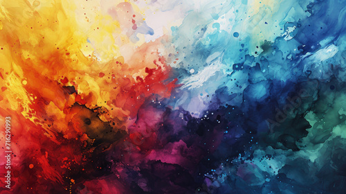 Abstract watercolor background combines a spectrum of rainbow colors in a flowing pattern