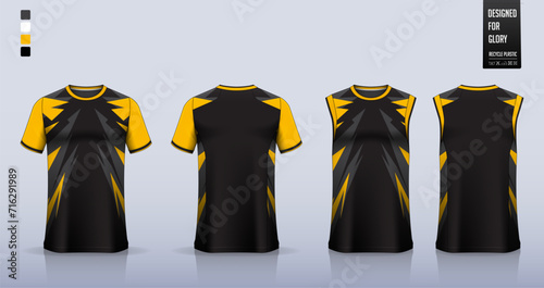 T-shirt sport, Soccer jersey, football kit, basketball uniform, tank top and running singlet mockup. Fabric pattern design.  photo