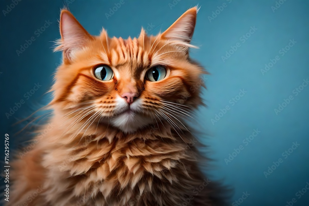 Fototapeta premium A cat peeks out curiously from behind a blue background. Curious cat on a transparent background 