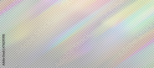 Rainbow light prism effect, transparent background. Crystalline glare leakage reflection. Abstract blurred rainbow light background overlay effect.	