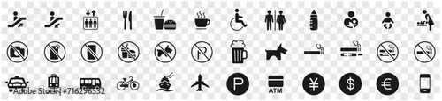  toilet no smoke restroom wc restaurant icon set collection vector
