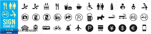  toilet no smoke restroom wc restaurant icon set collection vector
