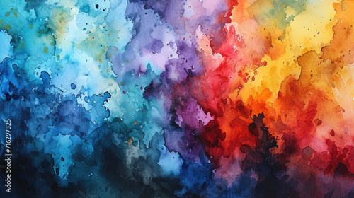Abstract watercolor background combines a spectrum of rainbow colors in a flowing pattern