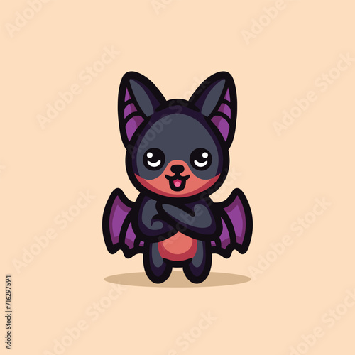 Cute Bat Cartoon Mascot Animal Vector Logo Design illustration