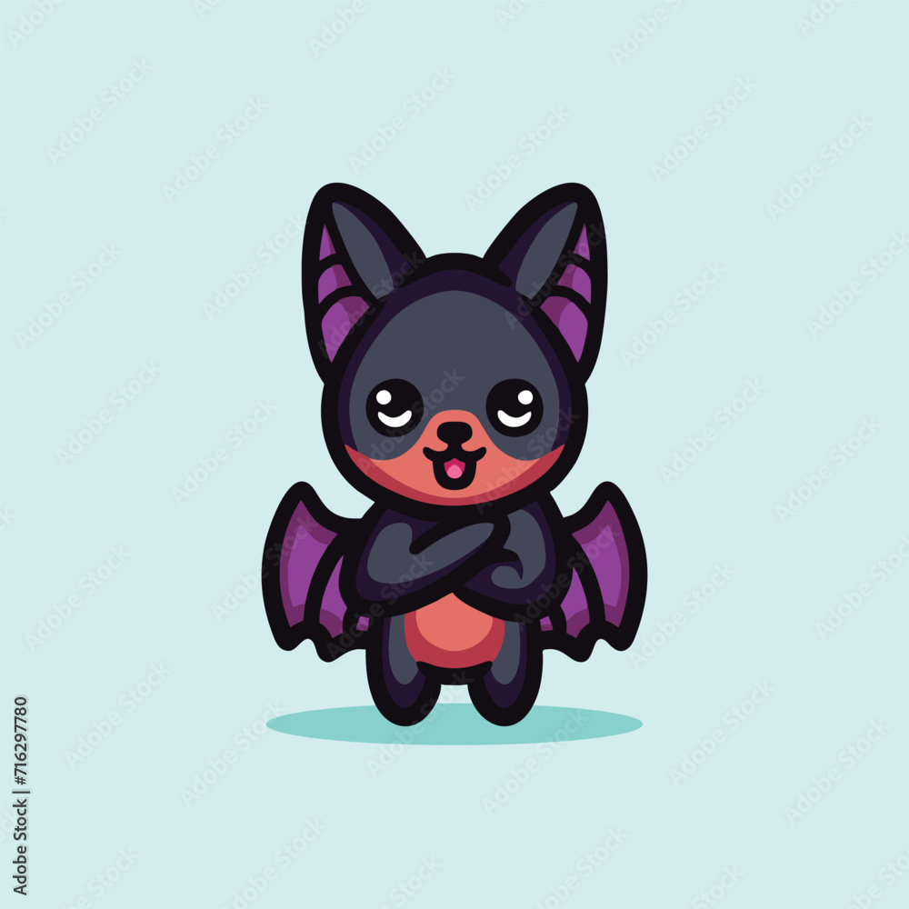 Cute Bat Cartoon Mascot Animal Vector Logo Design illustration