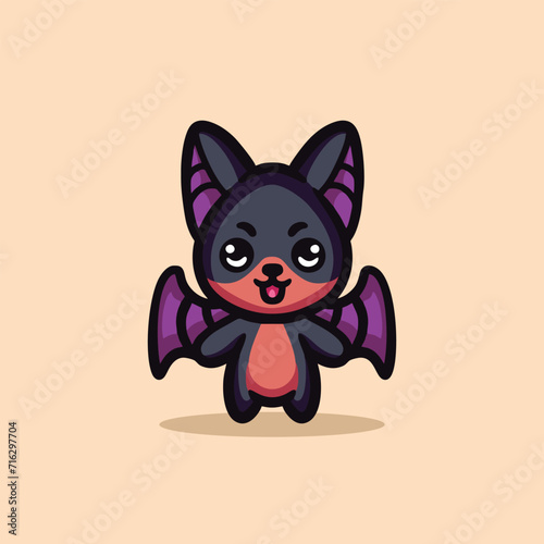 Cute Bat Cartoon Mascot Animal Vector Logo Design illustration