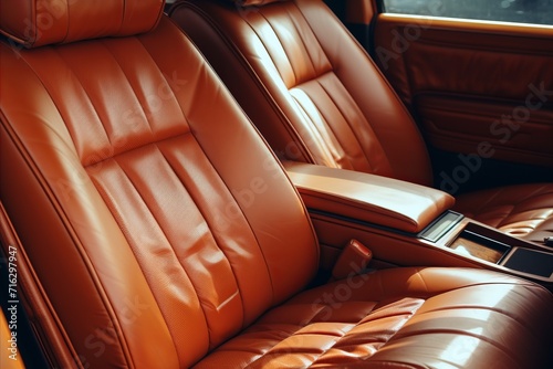 Exquisite close-up view of luxurious cars premium drivers seat in high-end vehicle interior. photo