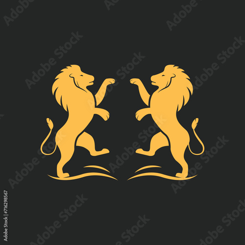 Horse Standing, Lion Standing Up Logo Design, silhouette illustration, Two heraldic rampant lion silhouettes