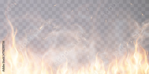 Burning red hot sparks realistic fire flames abstract background... Fire sparkles on a transparent background. Sparks flying upward, burning fire particles with smoke texture.