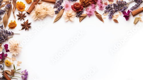 creative layout made of Chinese herbal tea on white background, concept with copypace. Generative AI